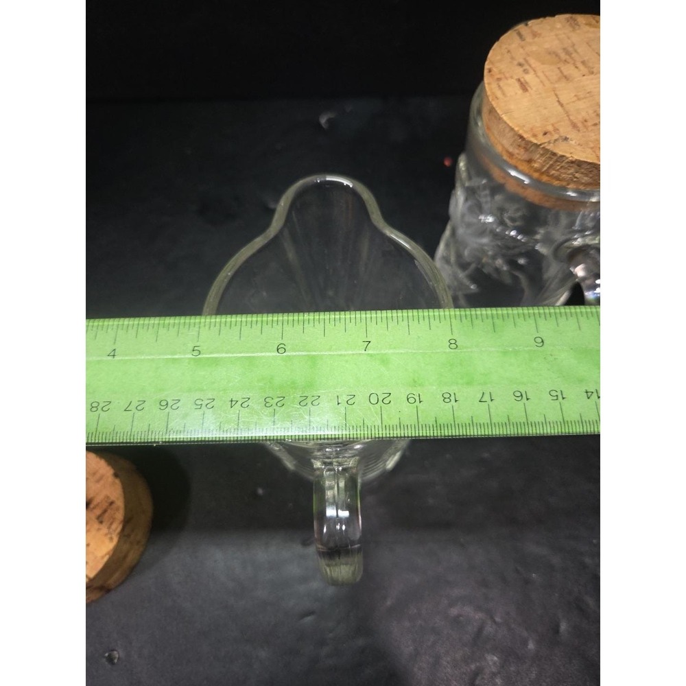 Embossed Floral Glass Pitcher‎ Set, Snub Nose Spout, Cork Top, Vintage Glassware - Picture 8 of 9